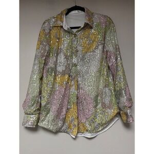 Moon Ryder Sequin Floral Shirt Button Up Long Sleeve Womens Size S‎
